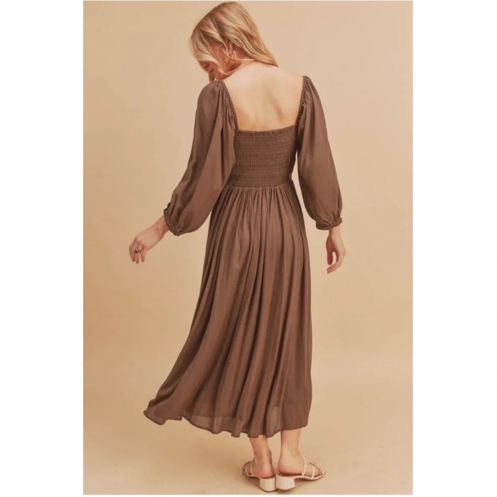 Elegant Brown Midi Dress - Picture 9 of 11